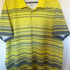 Nike Yellow and Gray Polo Shirt with Stripes